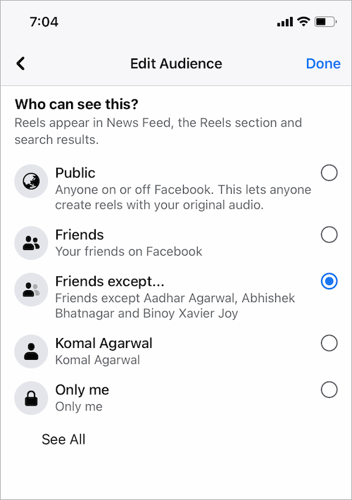 how to edit visibility setting for reels on facebook