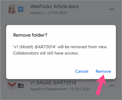 how to delete shared files from google drive app