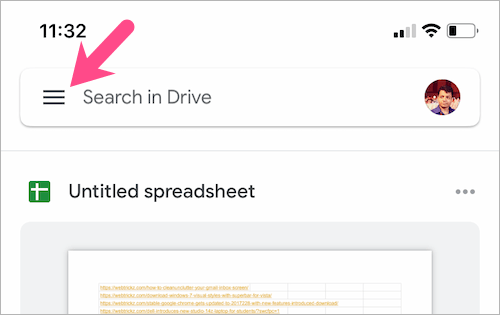 open google drive menu