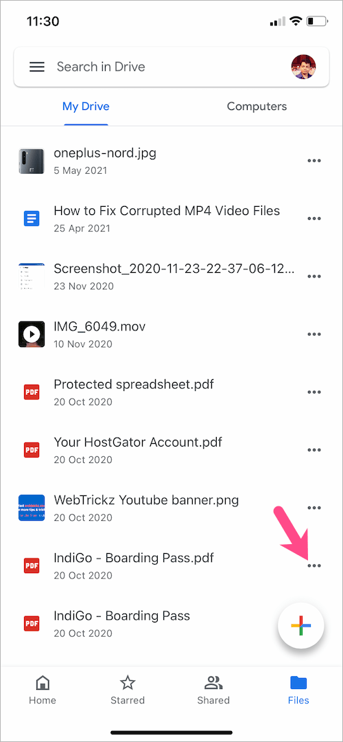open file menu in google drive app