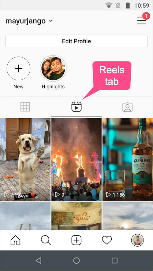 reels tab in instagram on android