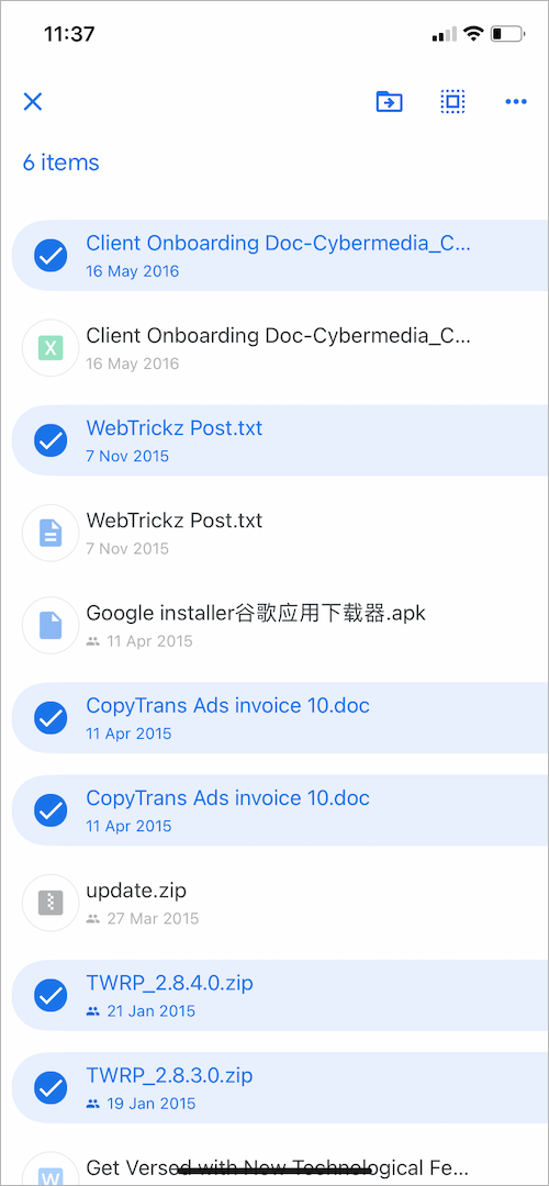 how to select multiple files at once in google drive app