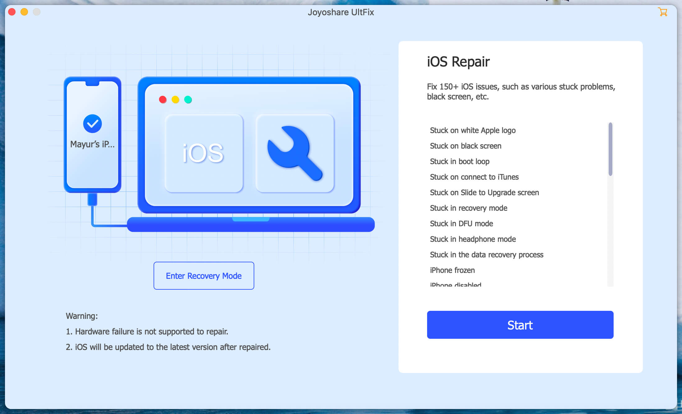 Joyoshare UltFix ios system recovery tool