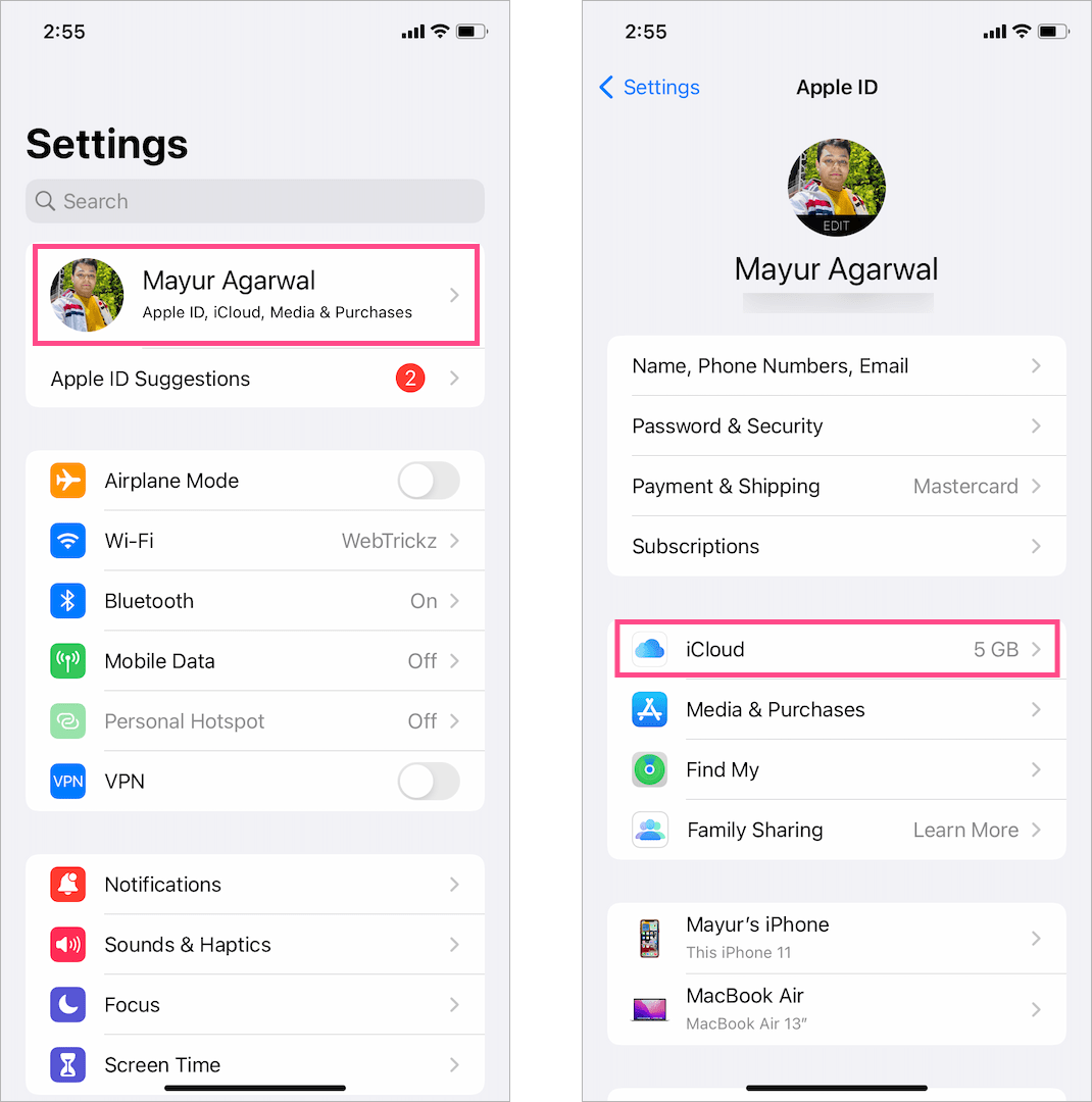 icloud settings on ios