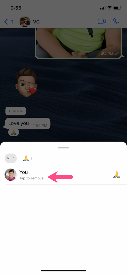 How to remove reaction in WhatsApp