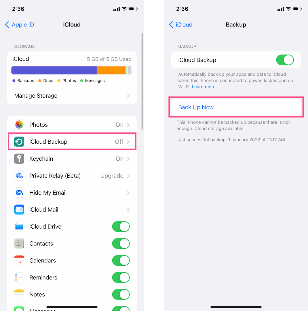 enable icloud backup on iphone