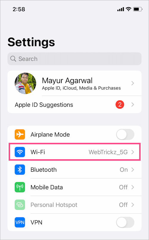 wifi settings on ios