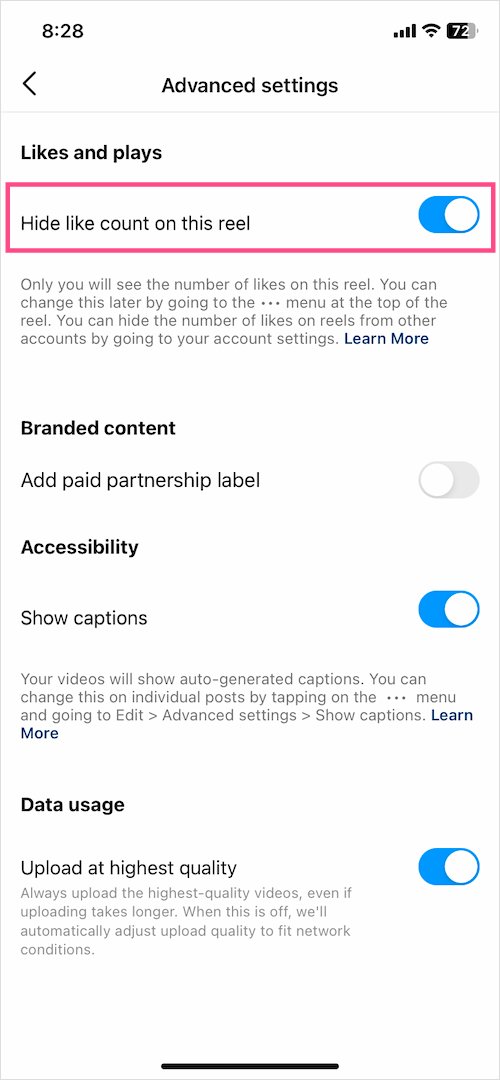 How to hide number of likes on instagram reels