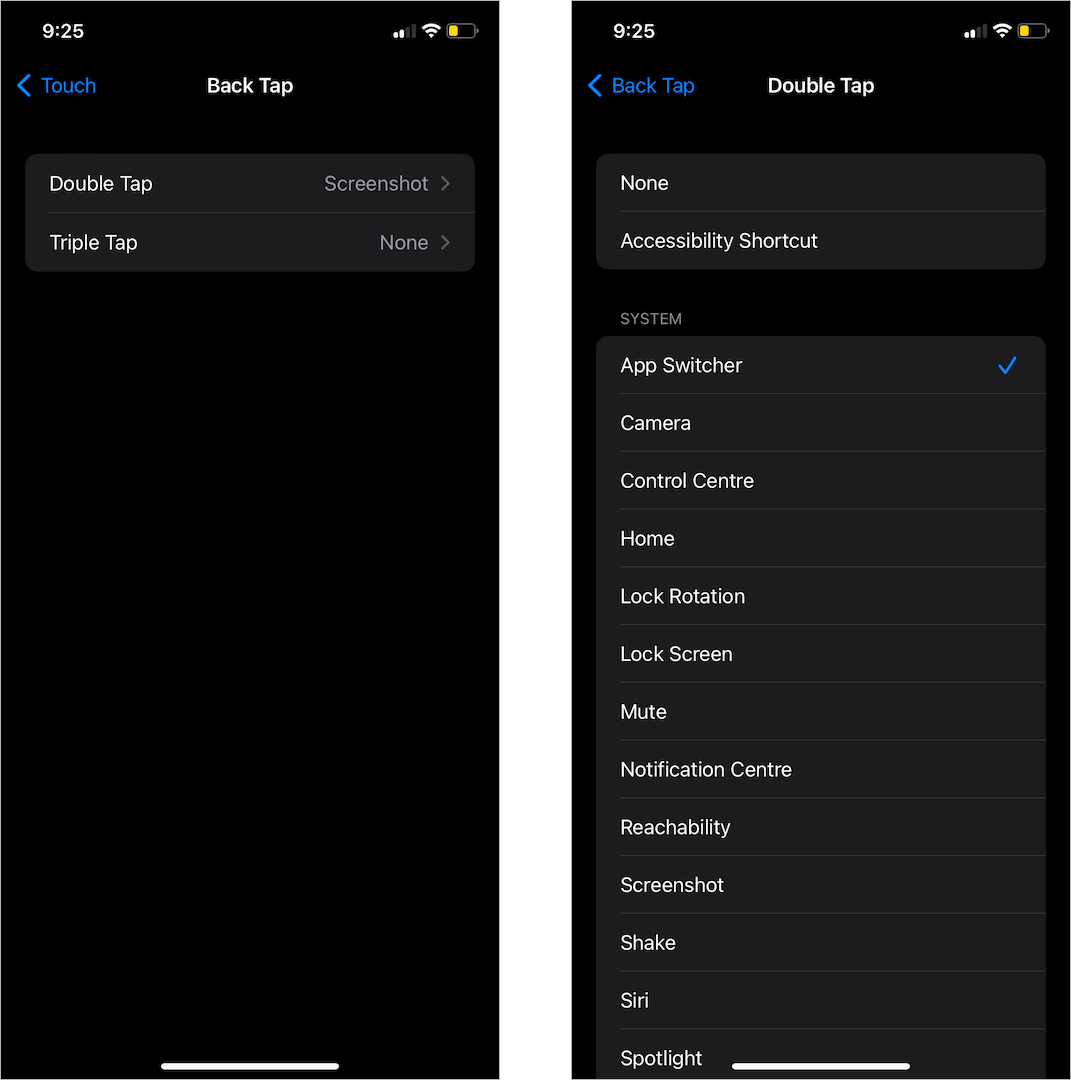 open app switcher on iphone using back tap shortcut