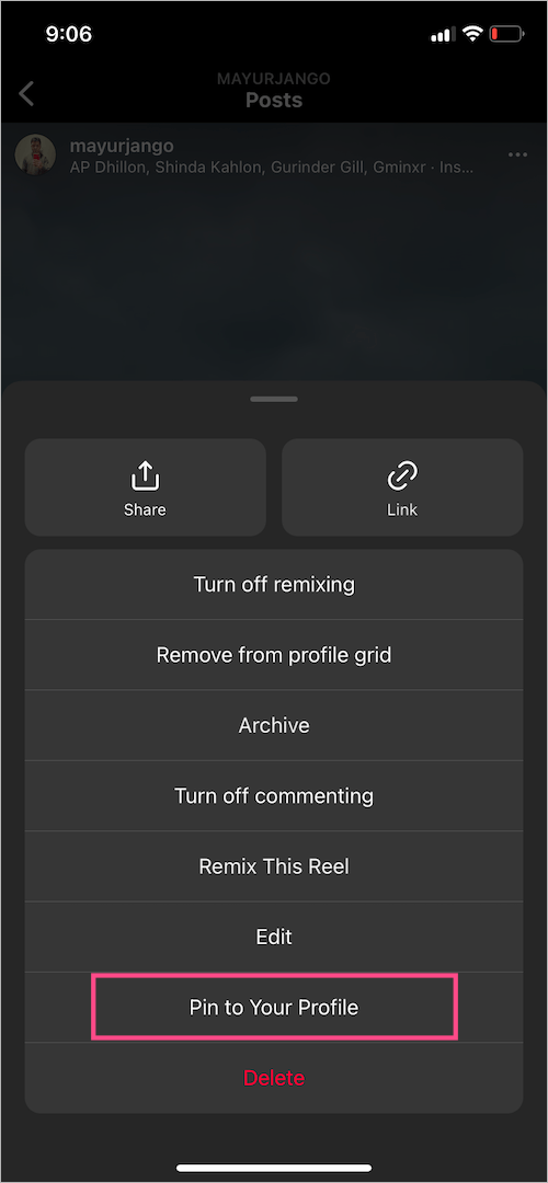 how to pin reels on instagram