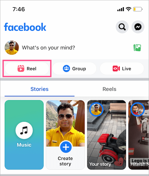reel tab in facebook on iphone