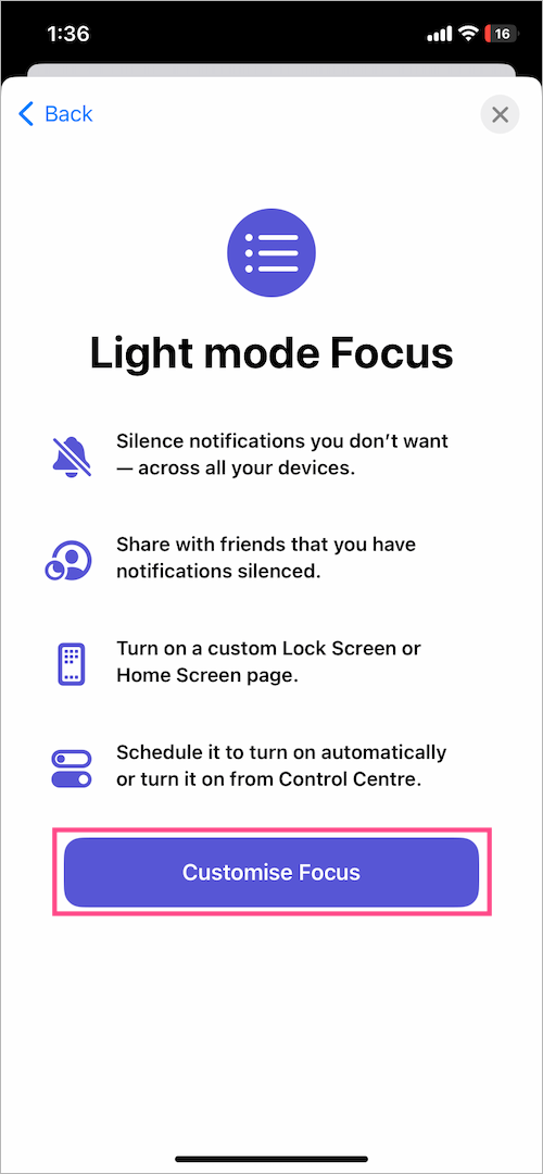 customise focus on iphone