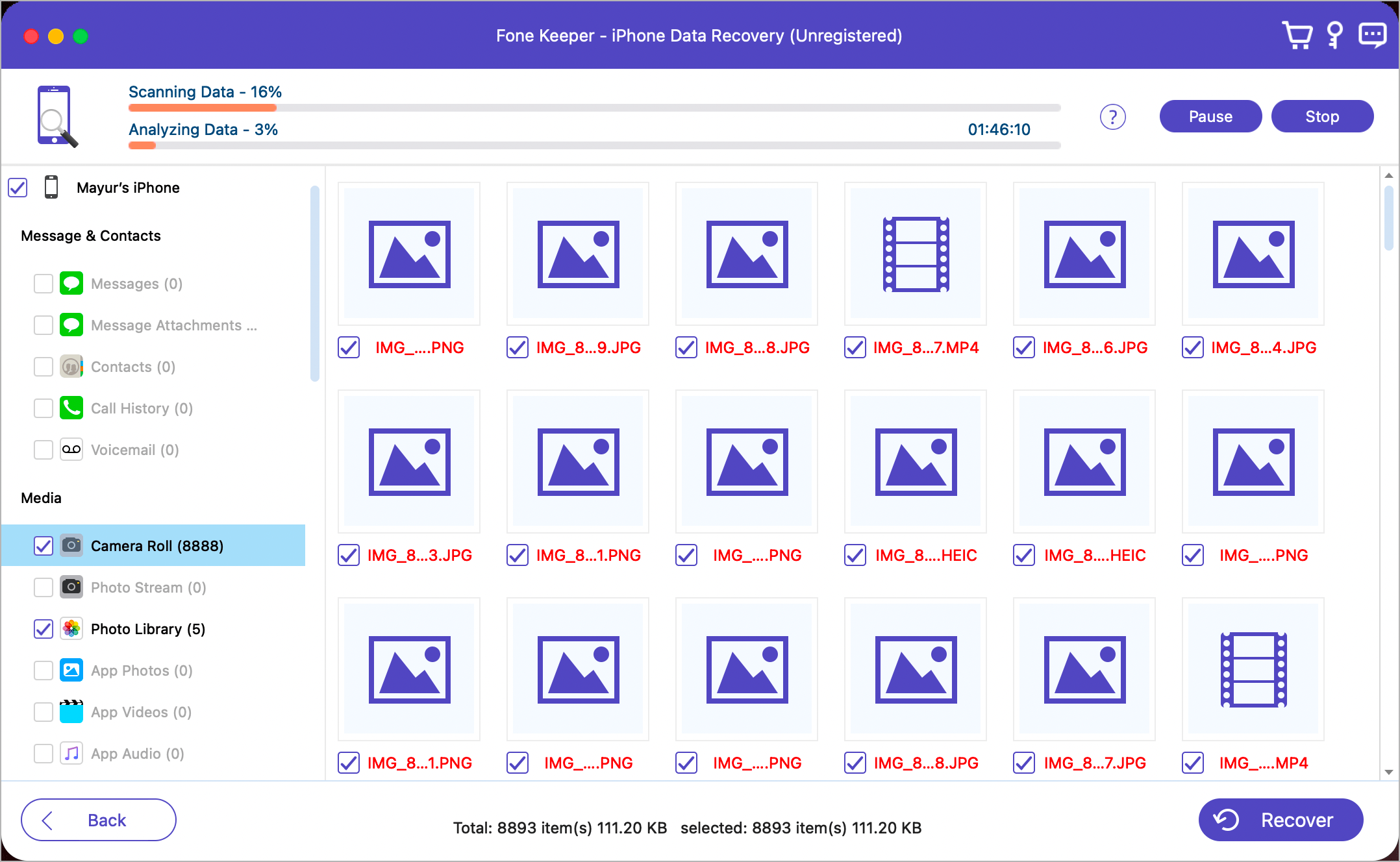 preview and recover deleted files using fone keeper