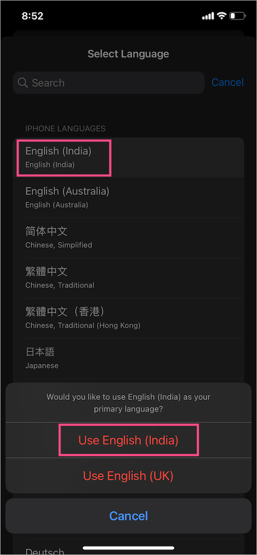 change device language on ios