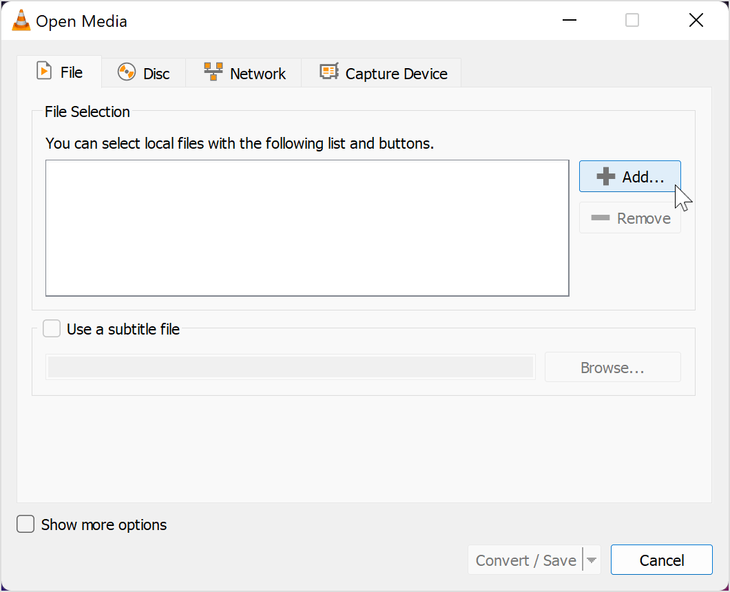 add video files to vlc