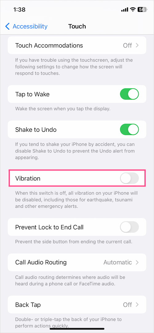 completely turn off vibration on iphone