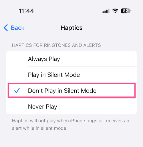 how to turn off vibration in silent mode on iOS 17