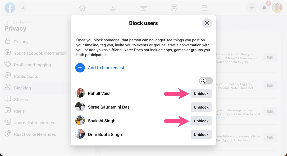 how to unblock people on facebook