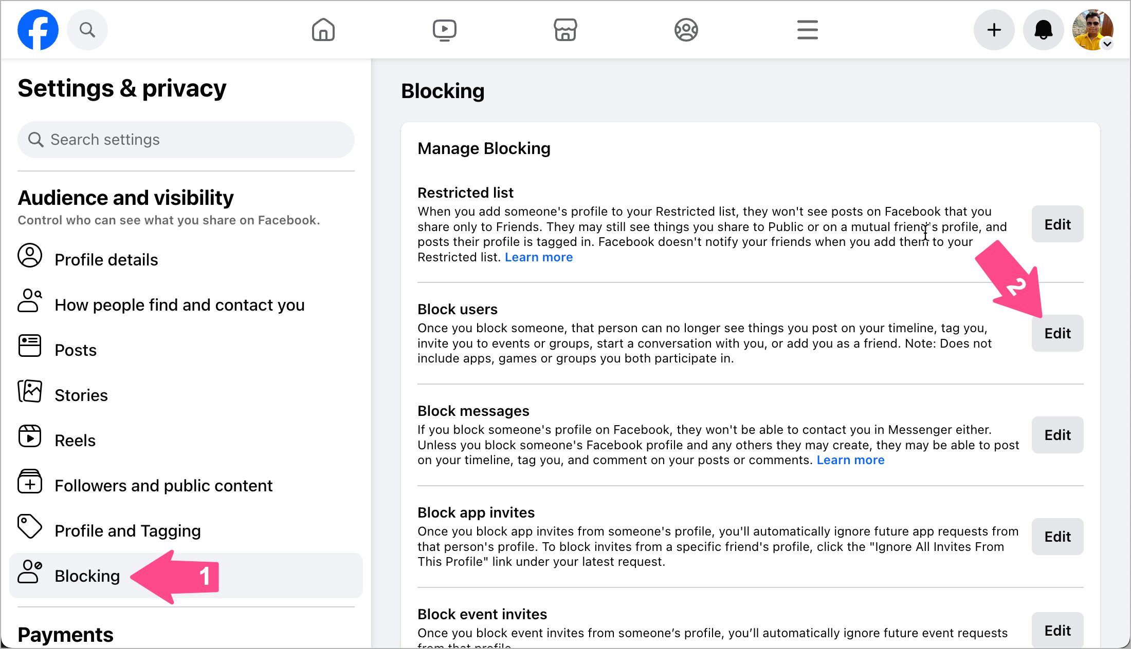 how to see the blocked list on facebook