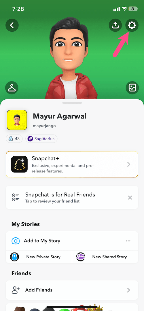 snapchat settings on iphone