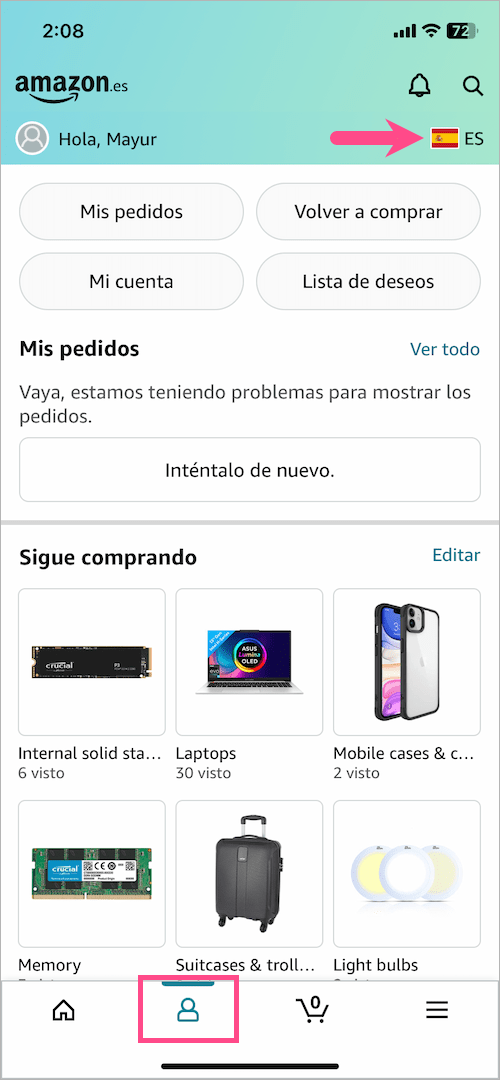 how to change language in amazon app on iphone