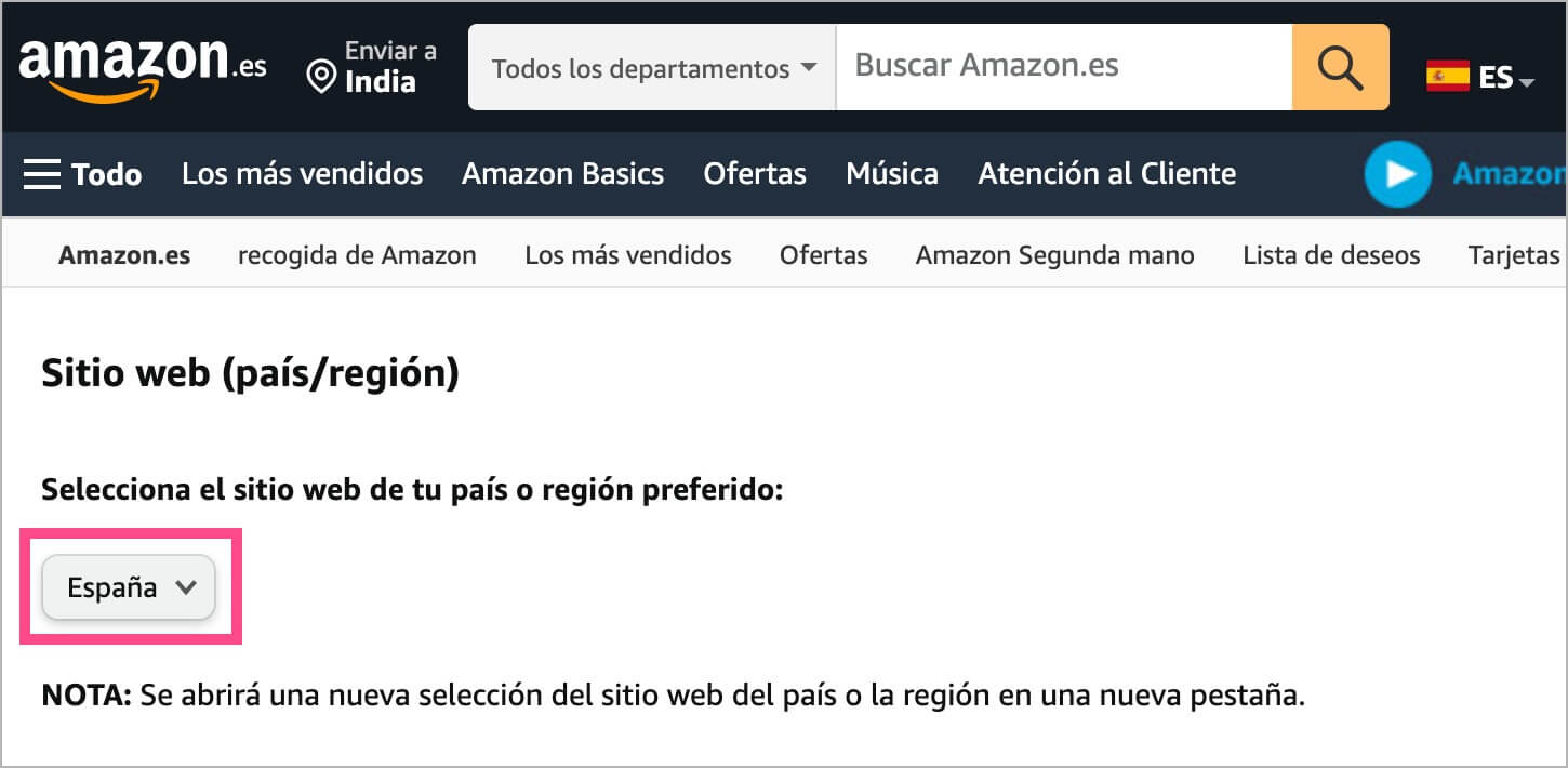 how to change spanish to English on amazon website 