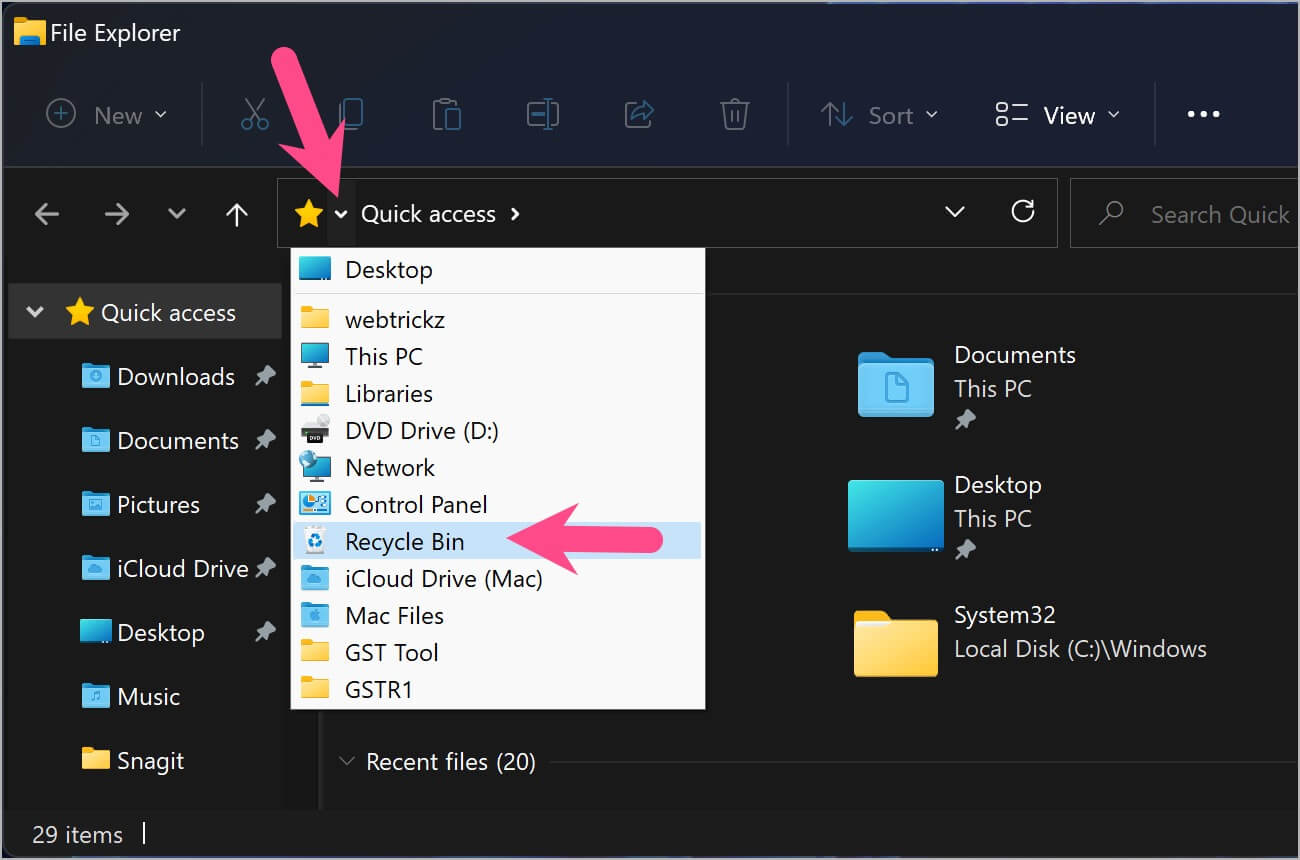 how to view hidden recycle bin in windows 11