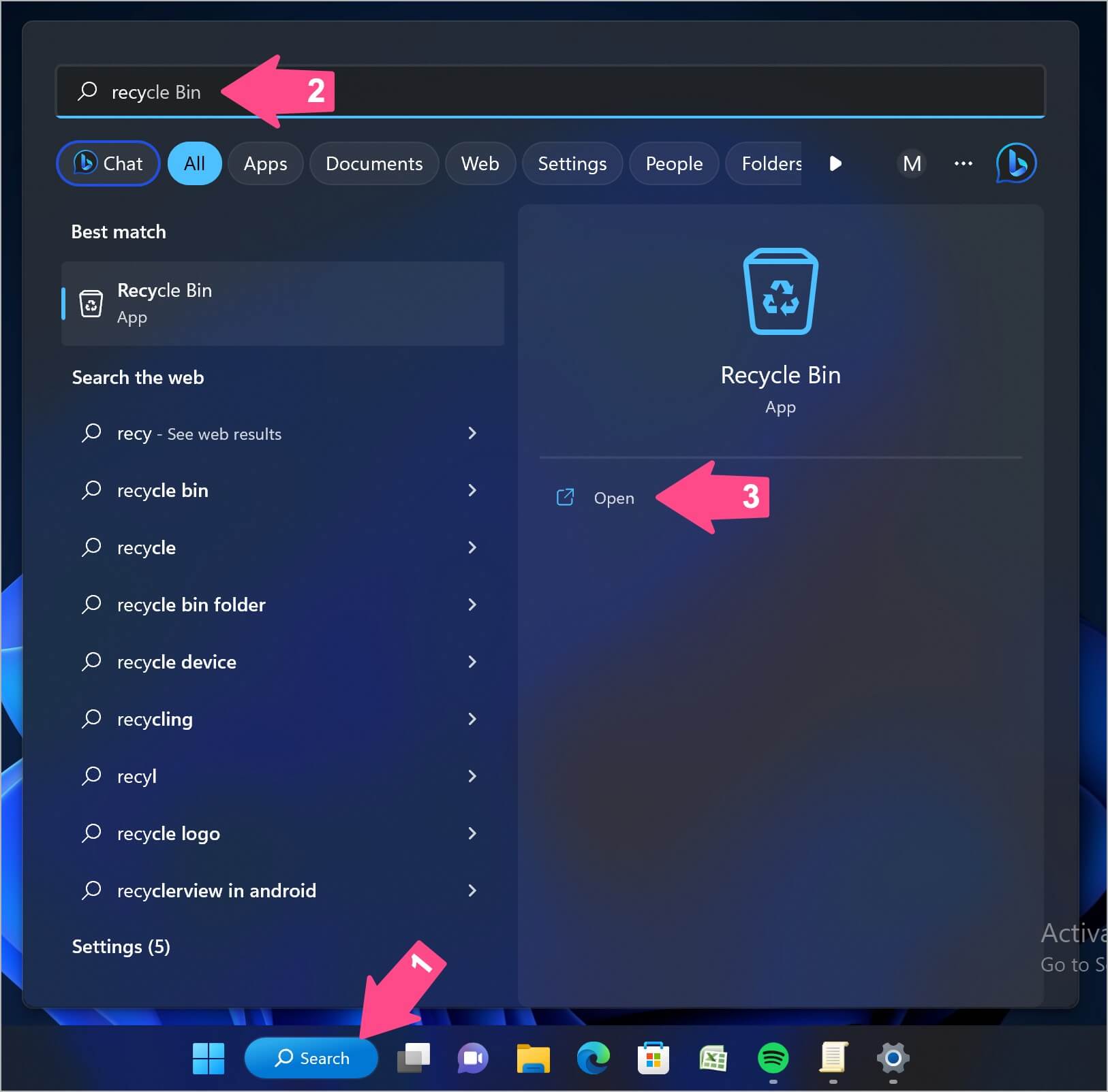how to access recycle bin folder not visible on desktop