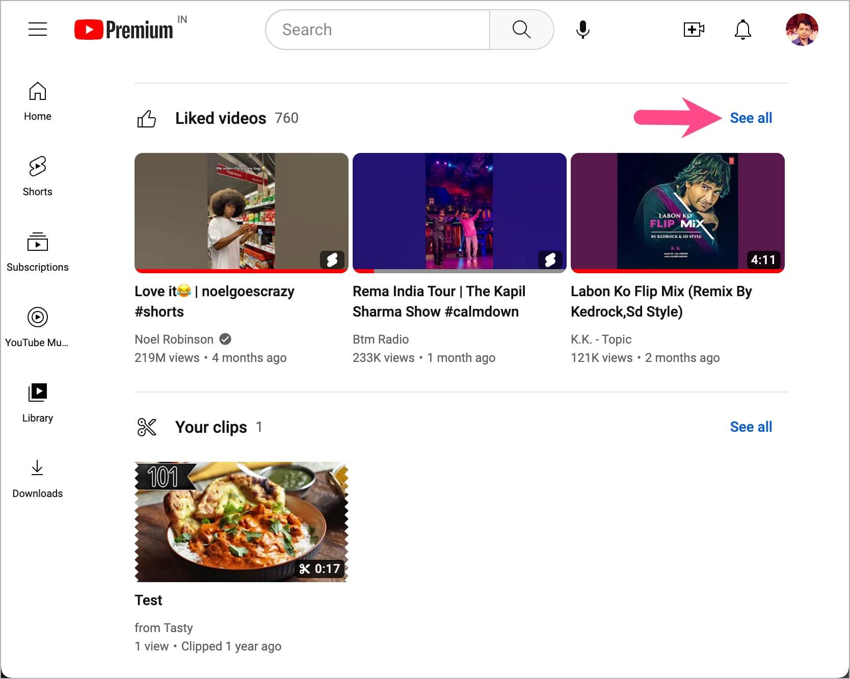 check your liked YouTube shorts on a computer