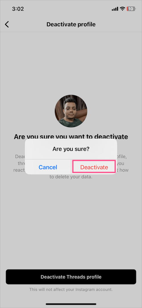 how to temporarily deactivate your threads profile