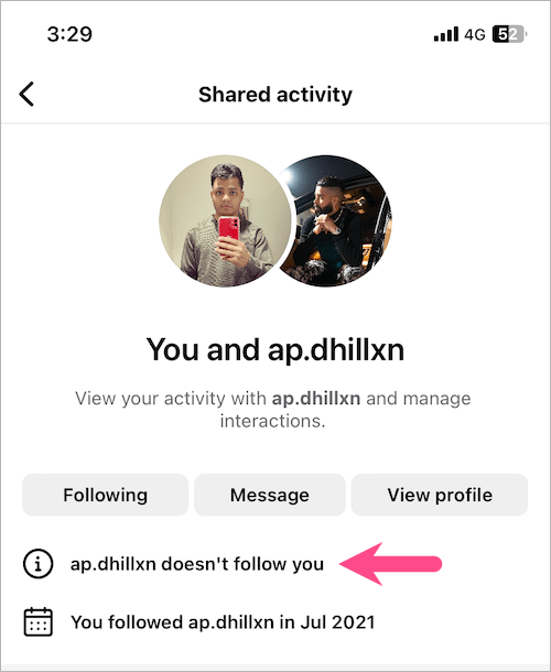 see when you followed someone on Instagram