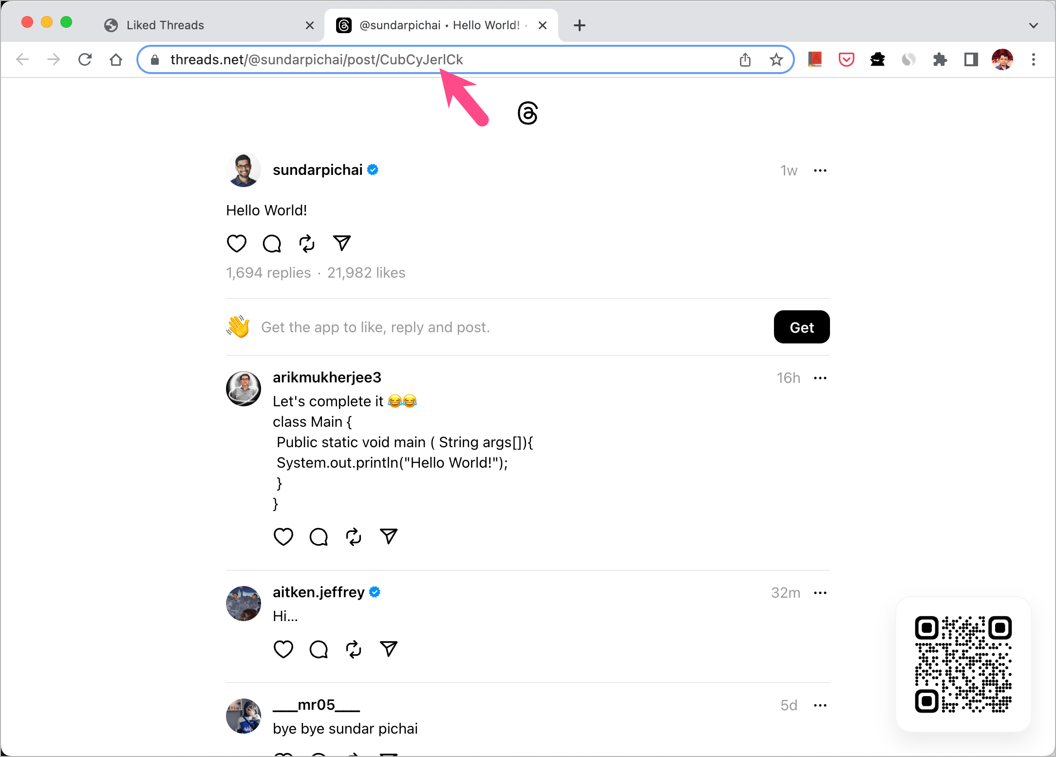 where are my likes on threads app