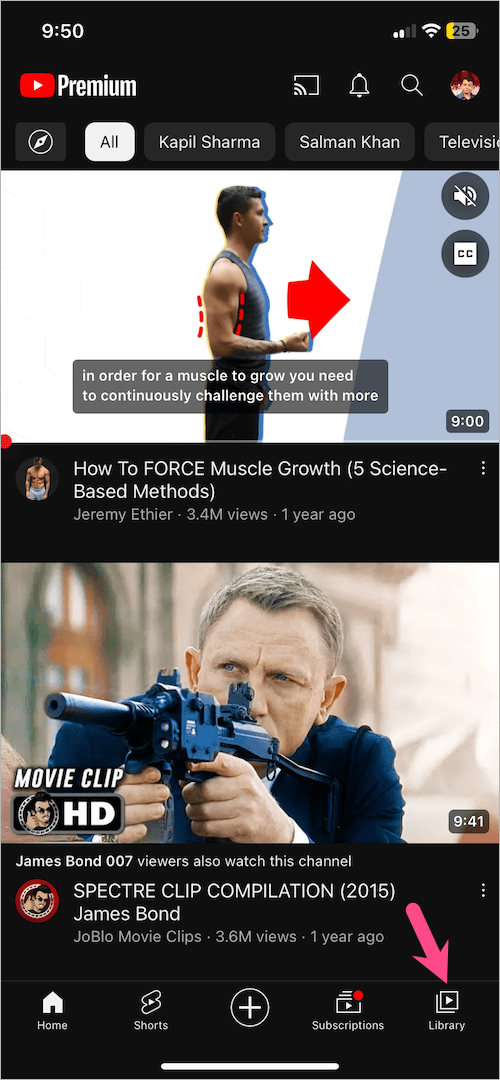 library in the youtube app