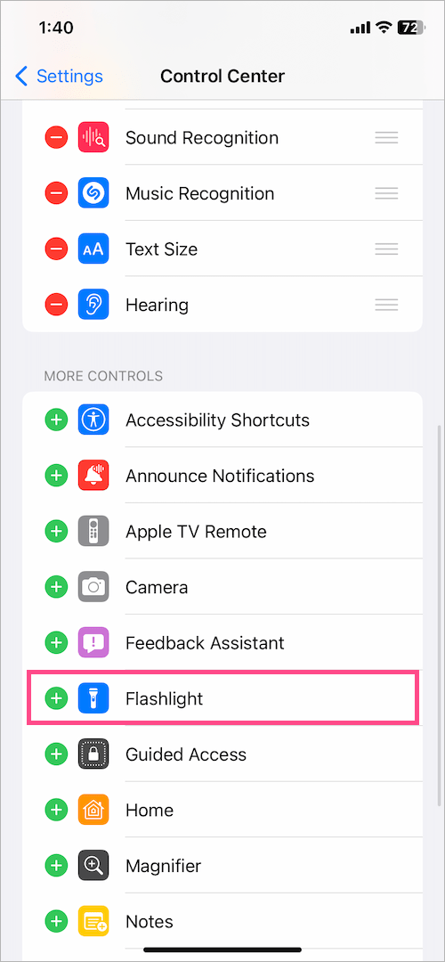 add flashlight back to control centre on iPhone