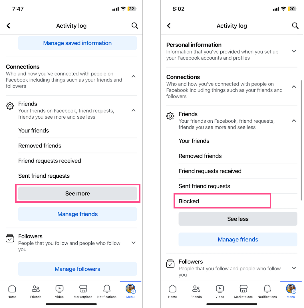 where is my blocked list on facebook app