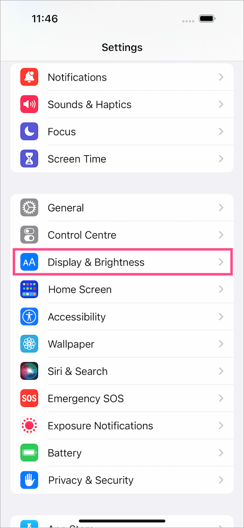 display and brightness settings on ios 17