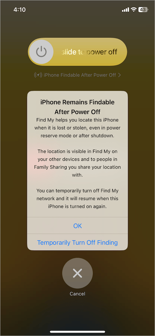 iPhone remains findable after power off