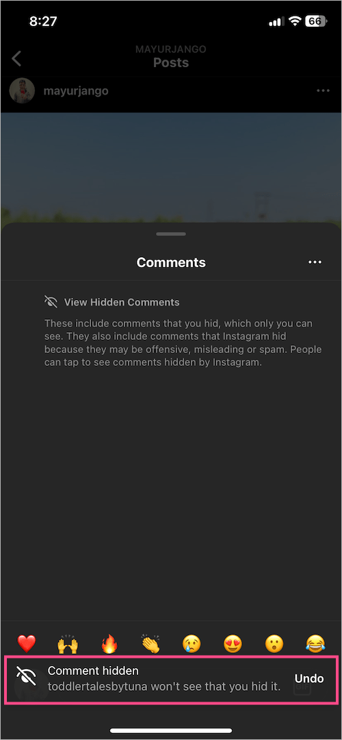 how to hide a specific comment in instagram on iphone