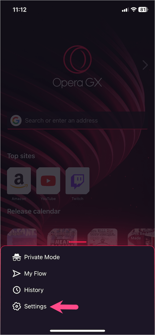 opera gx app settings