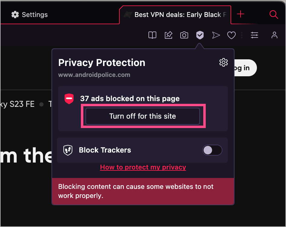 remove ad blocker on opera gx for specific websites