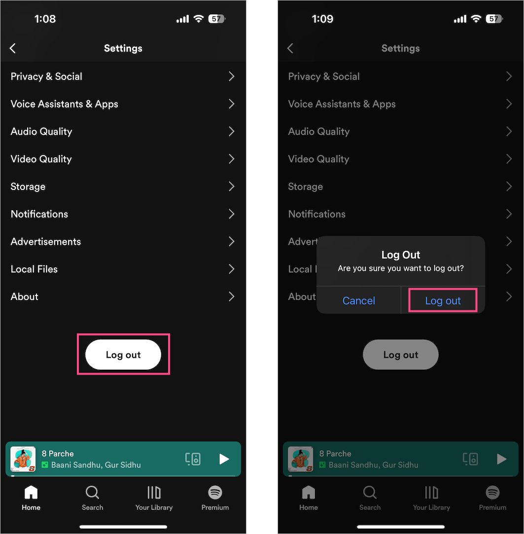 log out of spotify on iphone