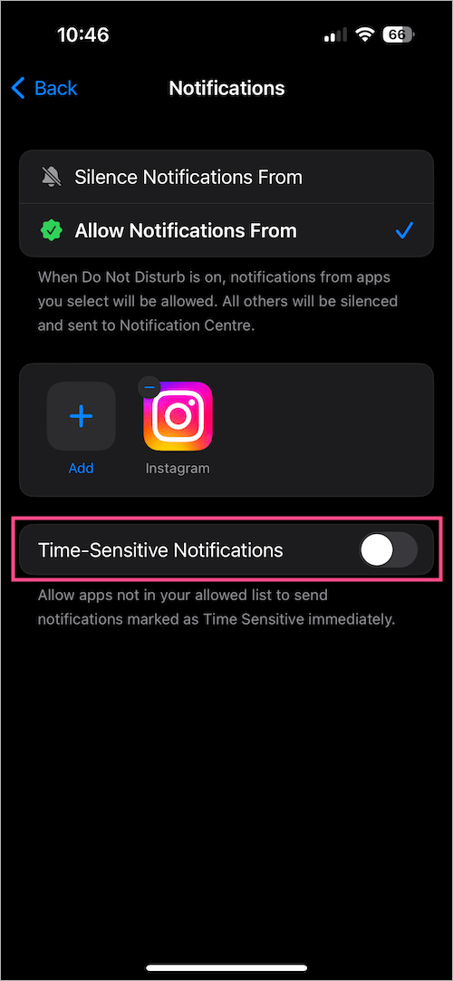 how to stop receiving Time Sensitive notifications from Instagram app on iphone