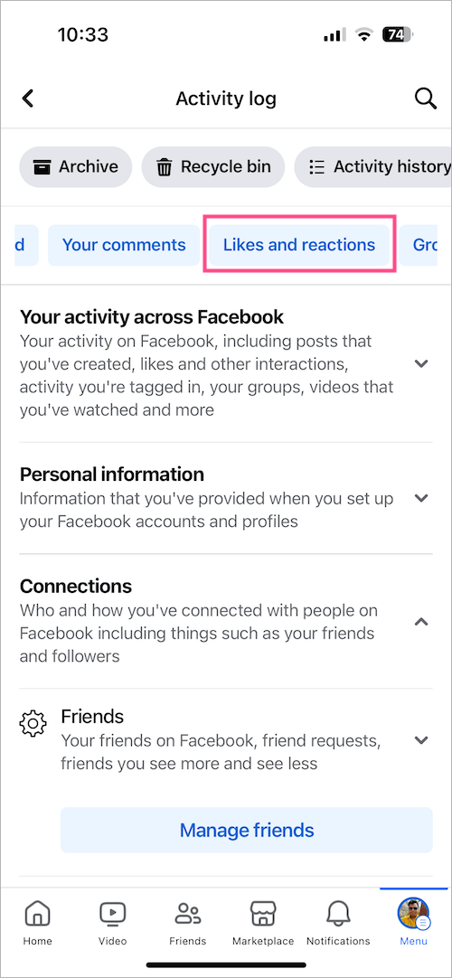 see likes and reactions on Facebook