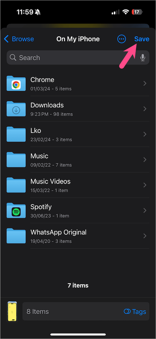 select location to save files