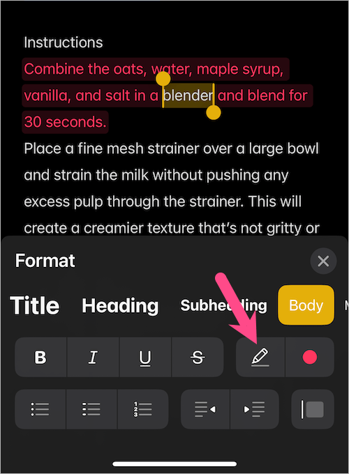how to change the colour of the text in notes on iphone