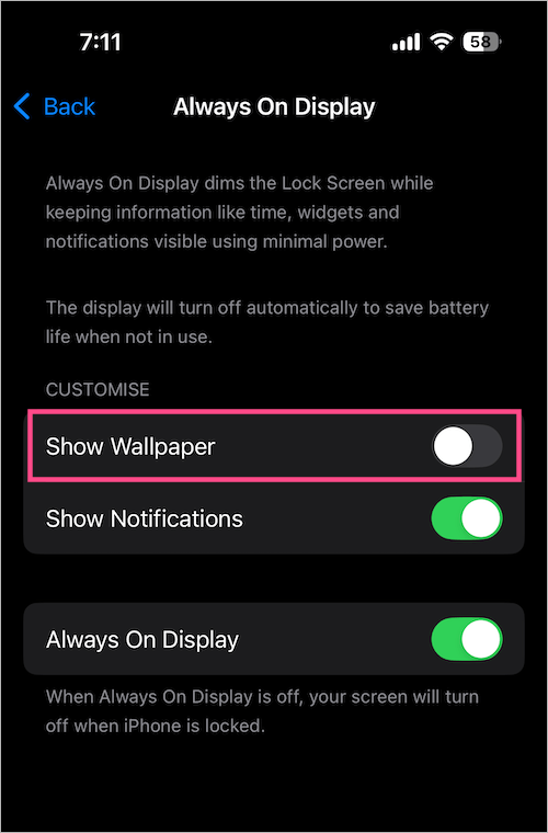 turn off always-on display wallpaper on iphone 16 pro