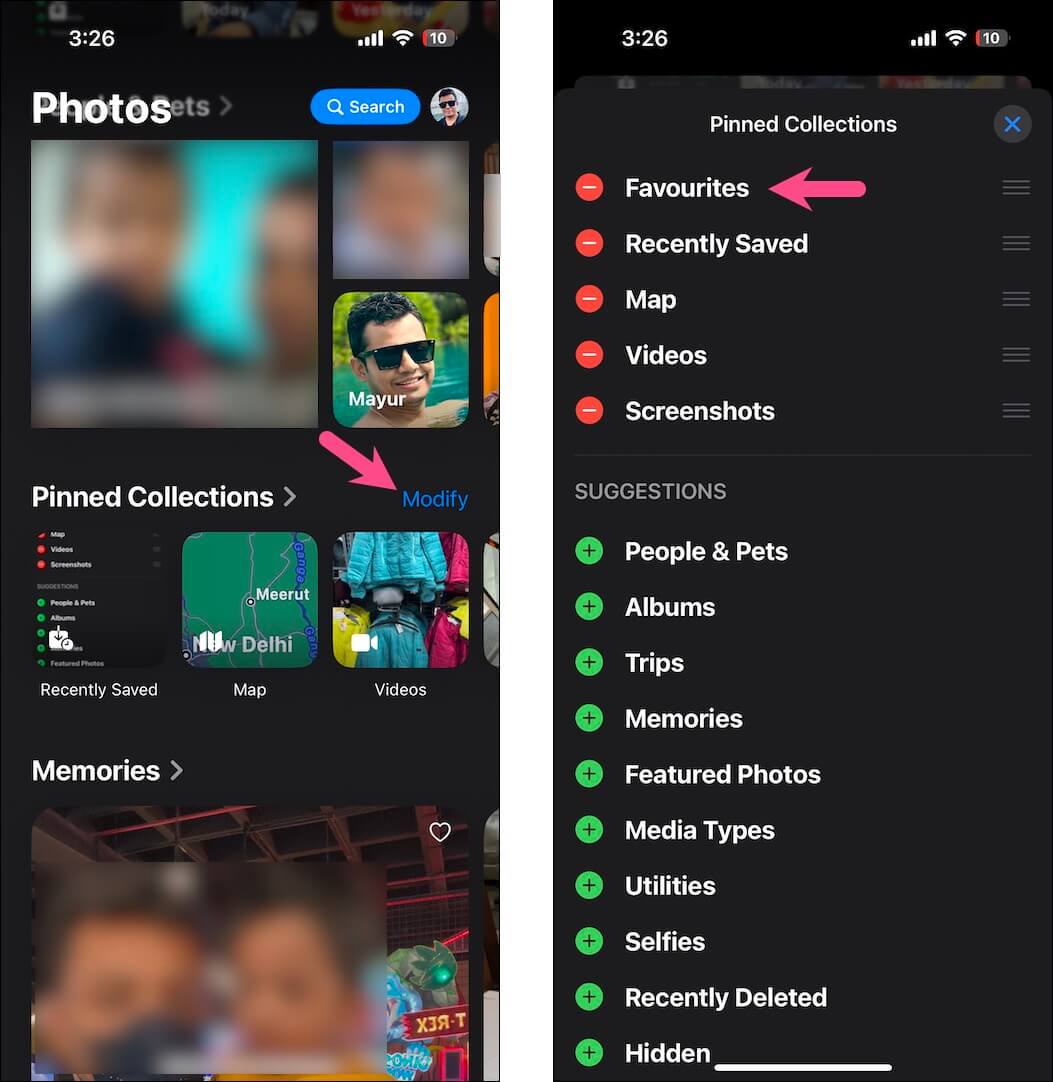 reorder favorites folder in pinned collections on ios 18
