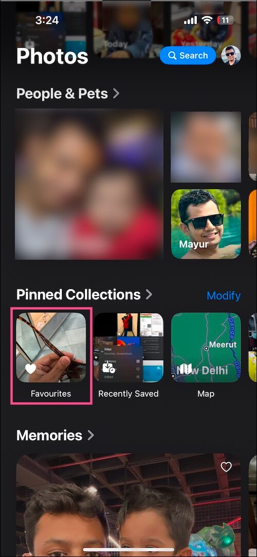 where are favorites in photos on ios 18